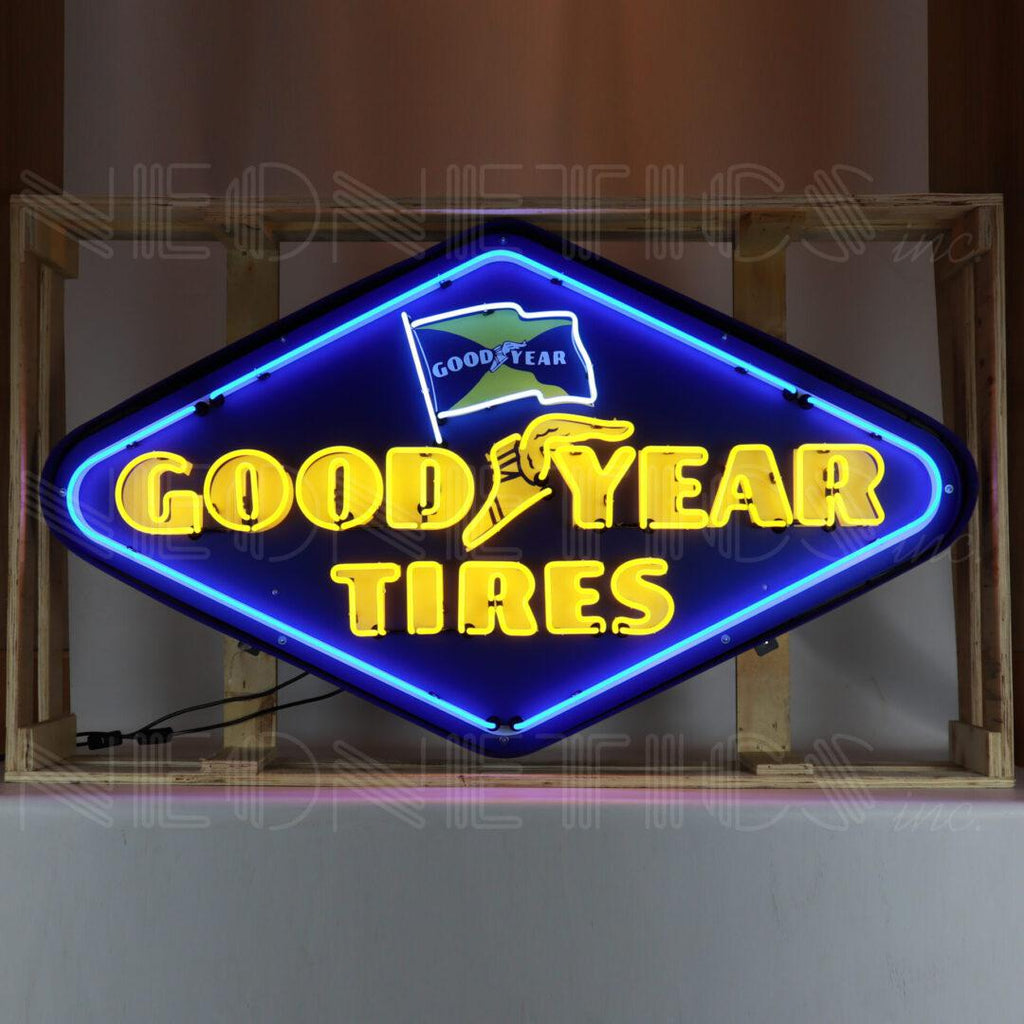 Goodyear Diamond Neon Sign in Shaped Steel Can-Neon Signs-Grease Monkey Garage