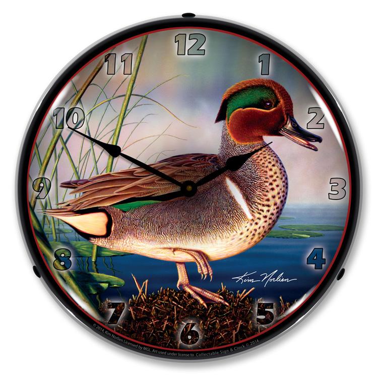 Green Wing Teal Duck LED Clock-LED Clocks-Grease Monkey Garage