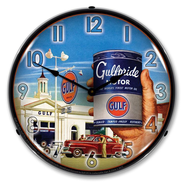 Gulfpride Motor Oil Backlit LED Clock-LED Clocks-Grease Monkey Garage