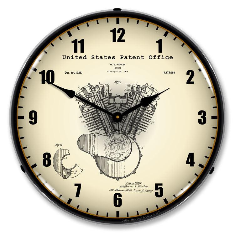 Harley Davidson Engine 1923 Patent Backlit LED Clock-LED Clocks-Grease Monkey Garage