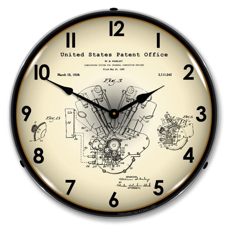 Harley Davidson Knucklehead 1938 Patent Backlit LED Clock-LED Clocks-Grease Monkey Garage