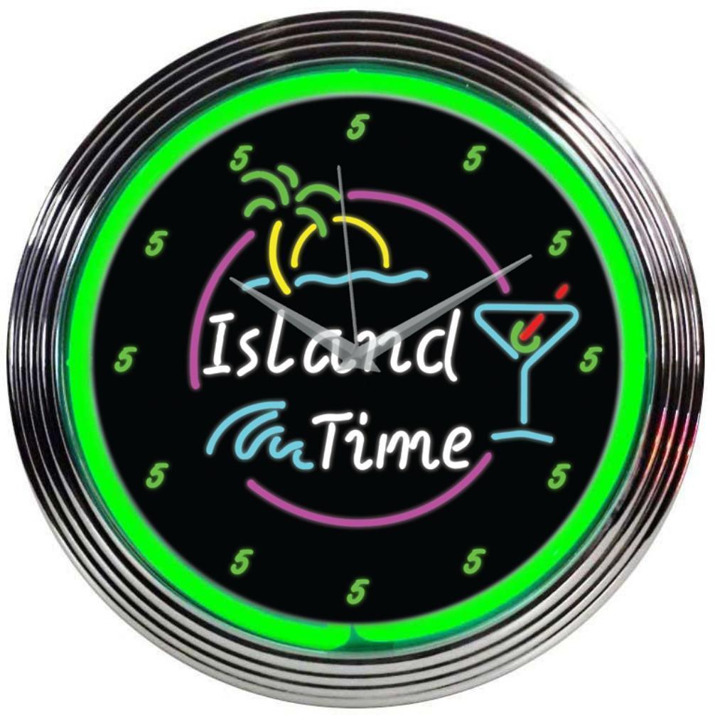Island Time Neon Clock-Clocks-Grease Monkey Garage