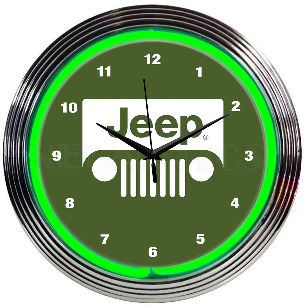 Jeep Green Neon Clock-Clocks-Grease Monkey Garage