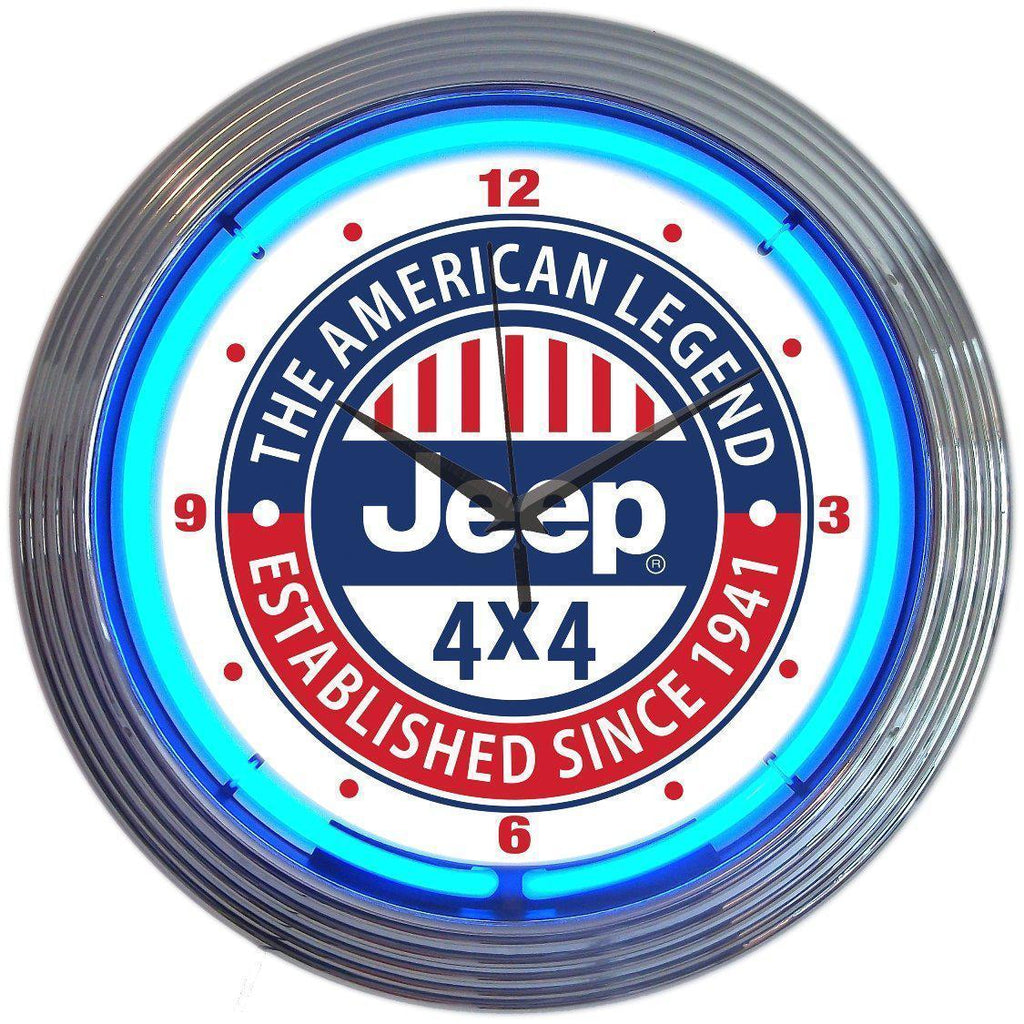 Jeep The American Legend Neon Clock-Clocks-Grease Monkey Garage