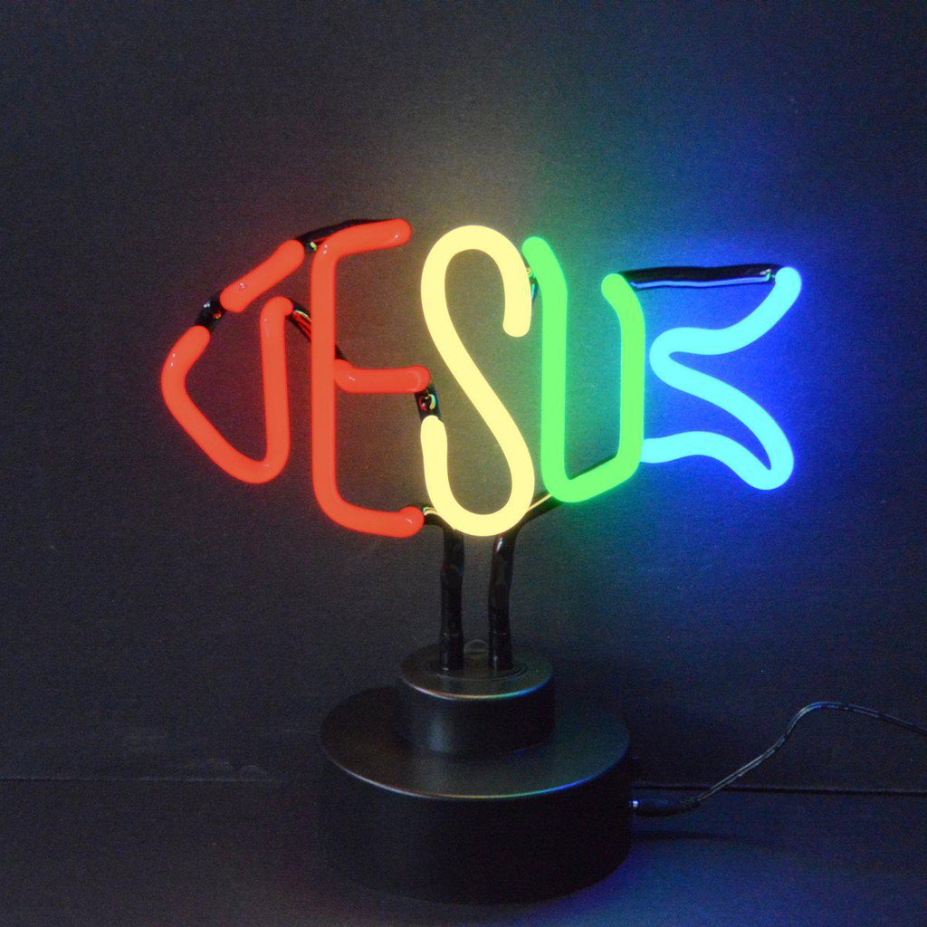 Jesus Fish Neon Sculpture-Grease Monkey Garage