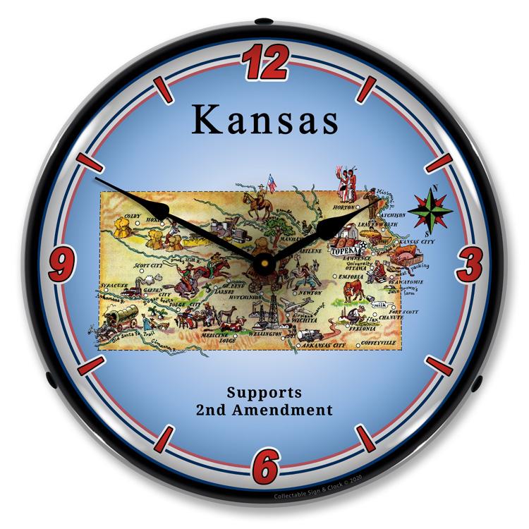 Kansas Supports the 2nd Amendment LED Clock-LED Clocks-Grease Monkey Garage