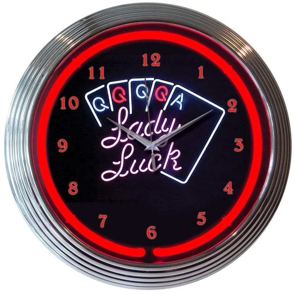 Lady Luck Neon Clock-Clocks-Grease Monkey Garage