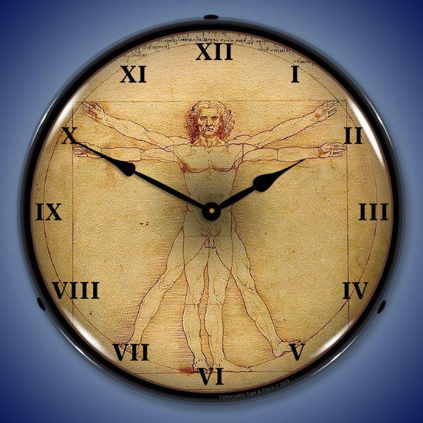 Leonardo da Vinci Vitruvian Man Backlit LED Clock-LED Clocks-Grease Monkey Garage