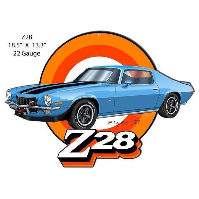 Light Blue Camaro Z/28 Laser Cut Metal Sign-Metal Signs-Grease Monkey Garage