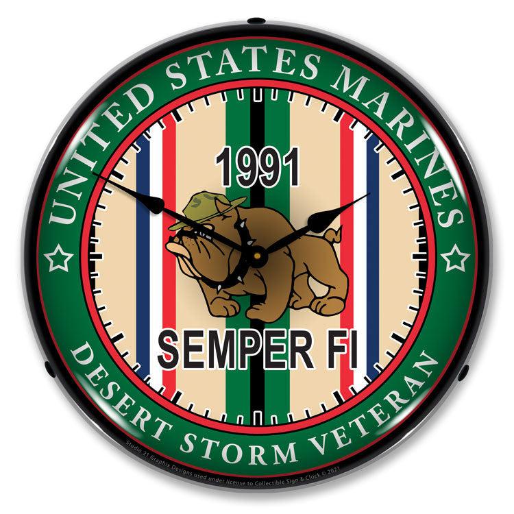 Marine Veteran Operation Desert Storm LED Clock-LED Clocks-Grease Monkey Garage