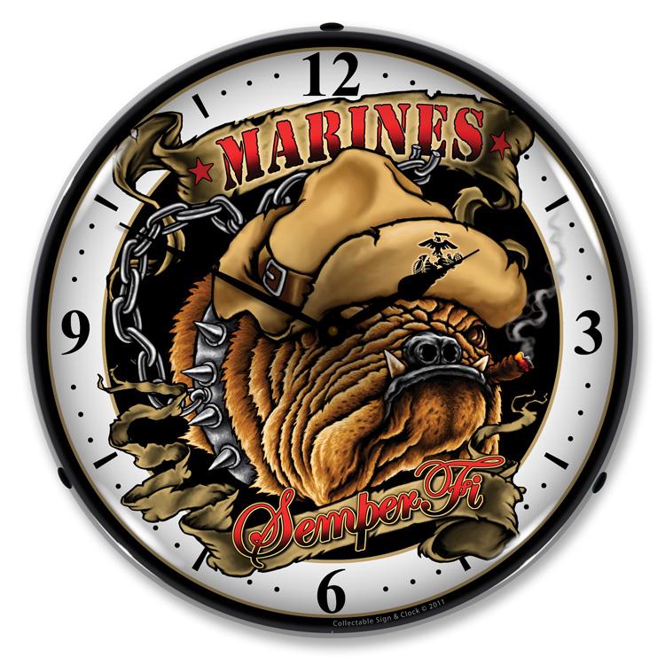 Marines Bulldog LED Clock-LED Clocks-Grease Monkey Garage