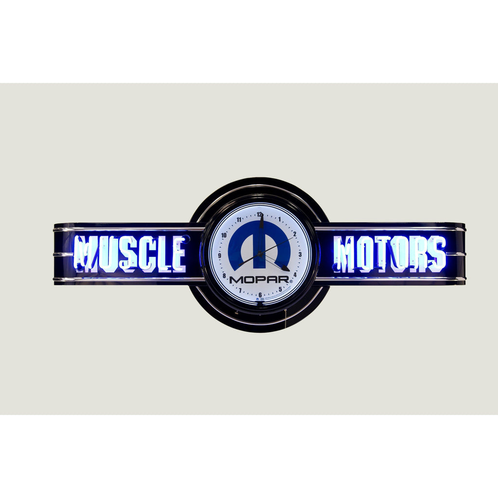 Muscle Motors Mopar Blue Neon Clock Sign-Neon Clock Signs-Grease Monkey Garage