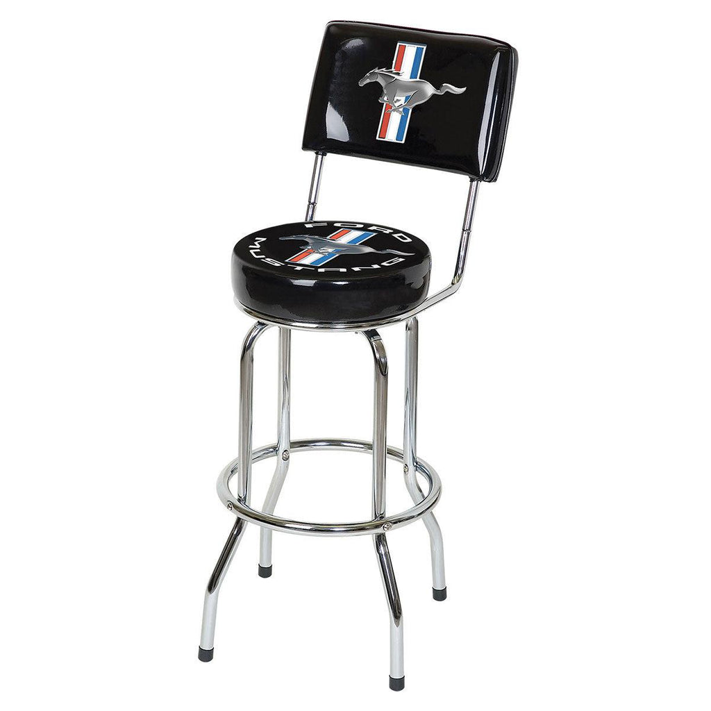 Mustang Bar Stool with Backrest - Black-Grease Monkey Garage