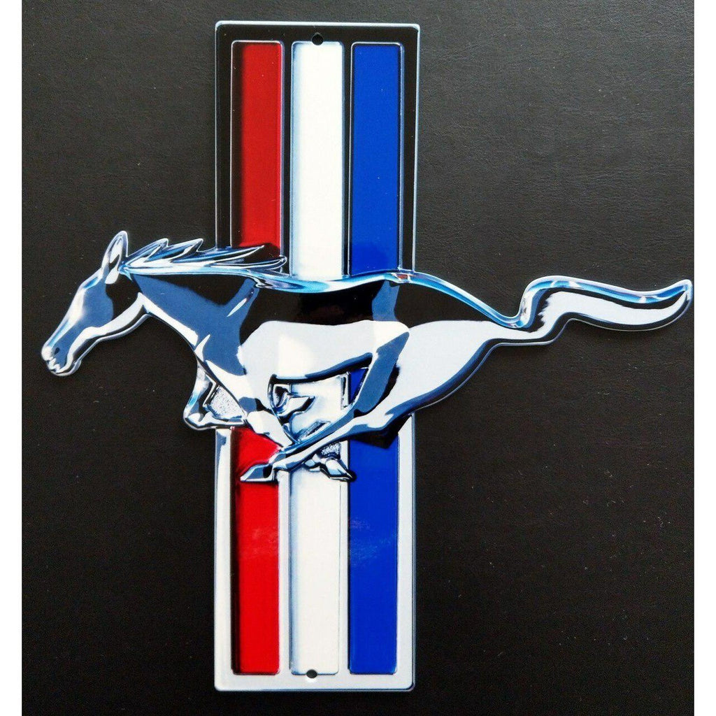 Mustang Color Tri-Bar Emblem Metal Sign-Metal Signs-Grease Monkey Garage