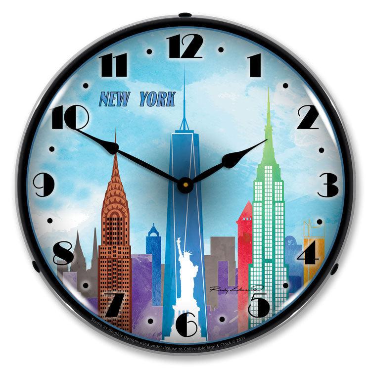New York Skyline LED Clock-LED Clocks-Grease Monkey Garage