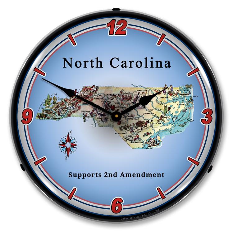 North Carolina Supports the 2nd Amendment LED Clock-LED Clocks-Grease Monkey Garage