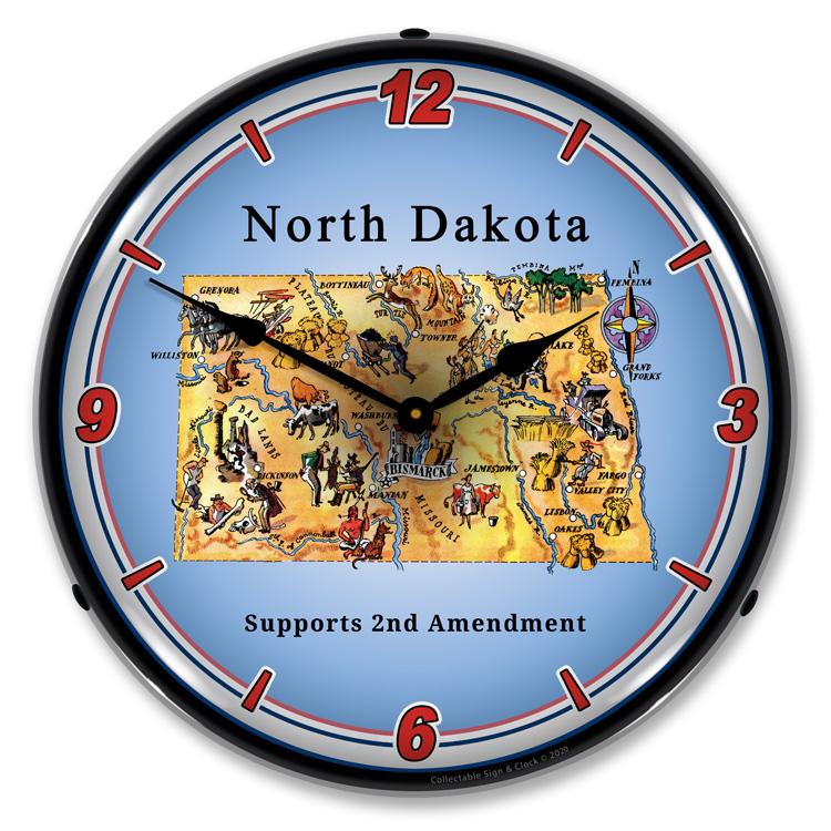North Dakota Supports the 2nd Amendment LED Clock-LED Clocks-Grease Monkey Garage