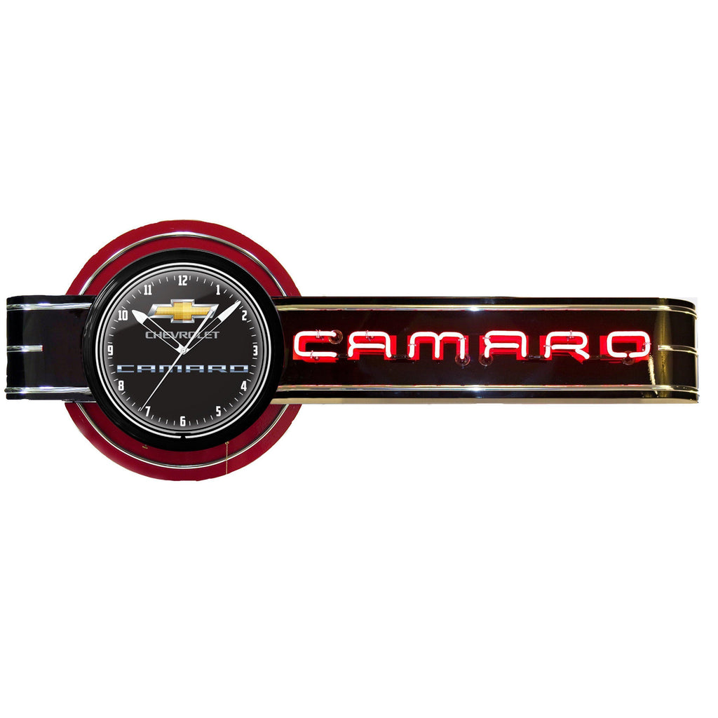 Offset Camaro Neon Clock Sign-Neon Clock Signs-Grease Monkey Garage