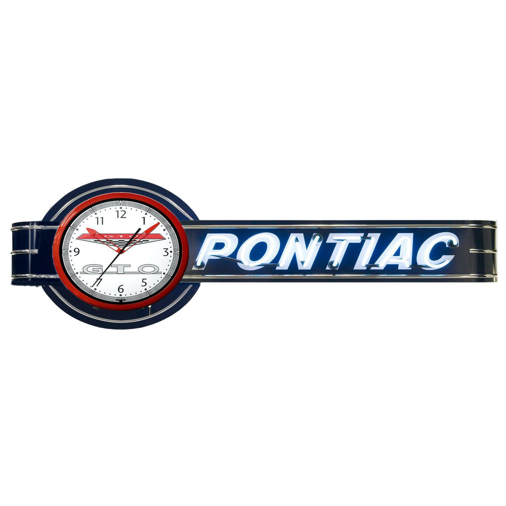 Offset Pontiac GTO Neon Clock Sign-Neon Clock Signs-Grease Monkey Garage