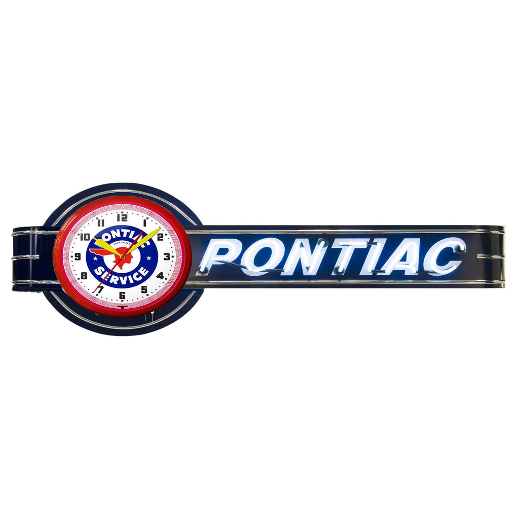 Offset Pontiac Service Neon Clock Sign-Neon Clock Signs-Grease Monkey Garage