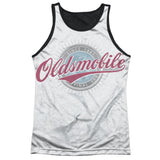 Oldsmobile Oversized and Faded Logo 100% Poly Black Back Tank Top-Grease Monkey Garage