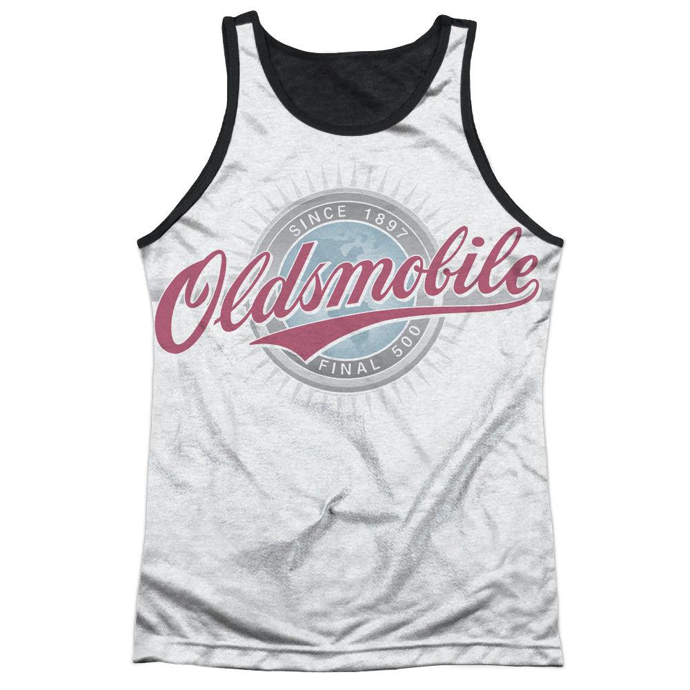 Oldsmobile Oversized and Faded Logo 100% Poly Black Back Tank Top-Grease Monkey Garage