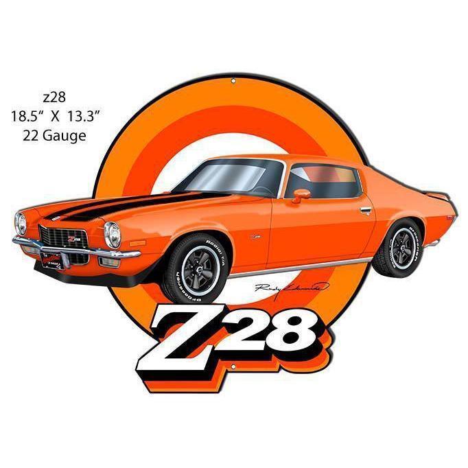 Orange Camaro Z/28 Laser Cut Metal Sign-Metal Signs-Grease Monkey Garage