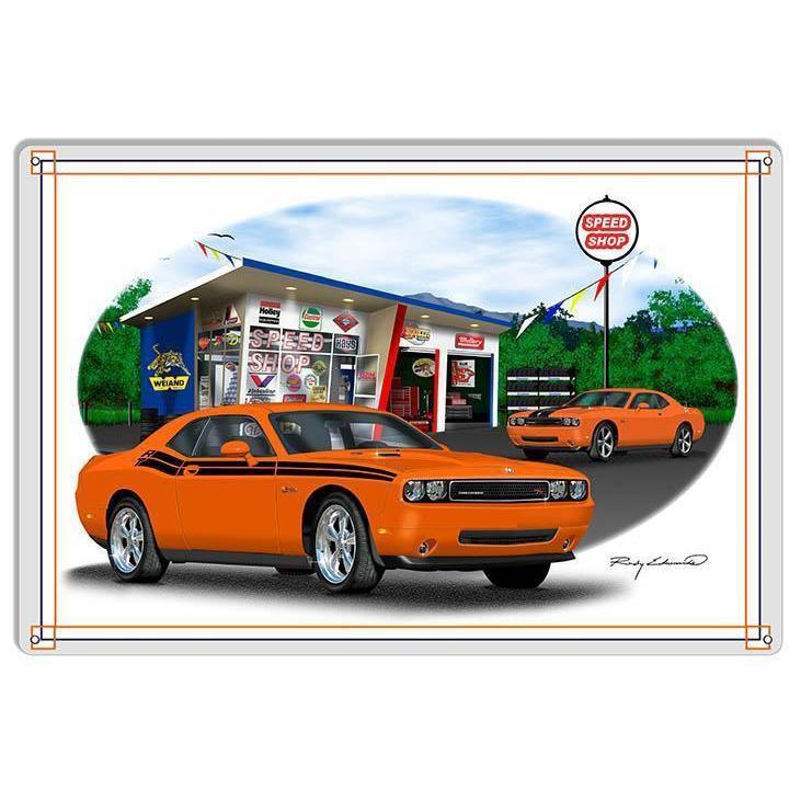 Orange Dodge Challenger 3rd Gen Metal Sign-Metal Signs-Grease Monkey Garage