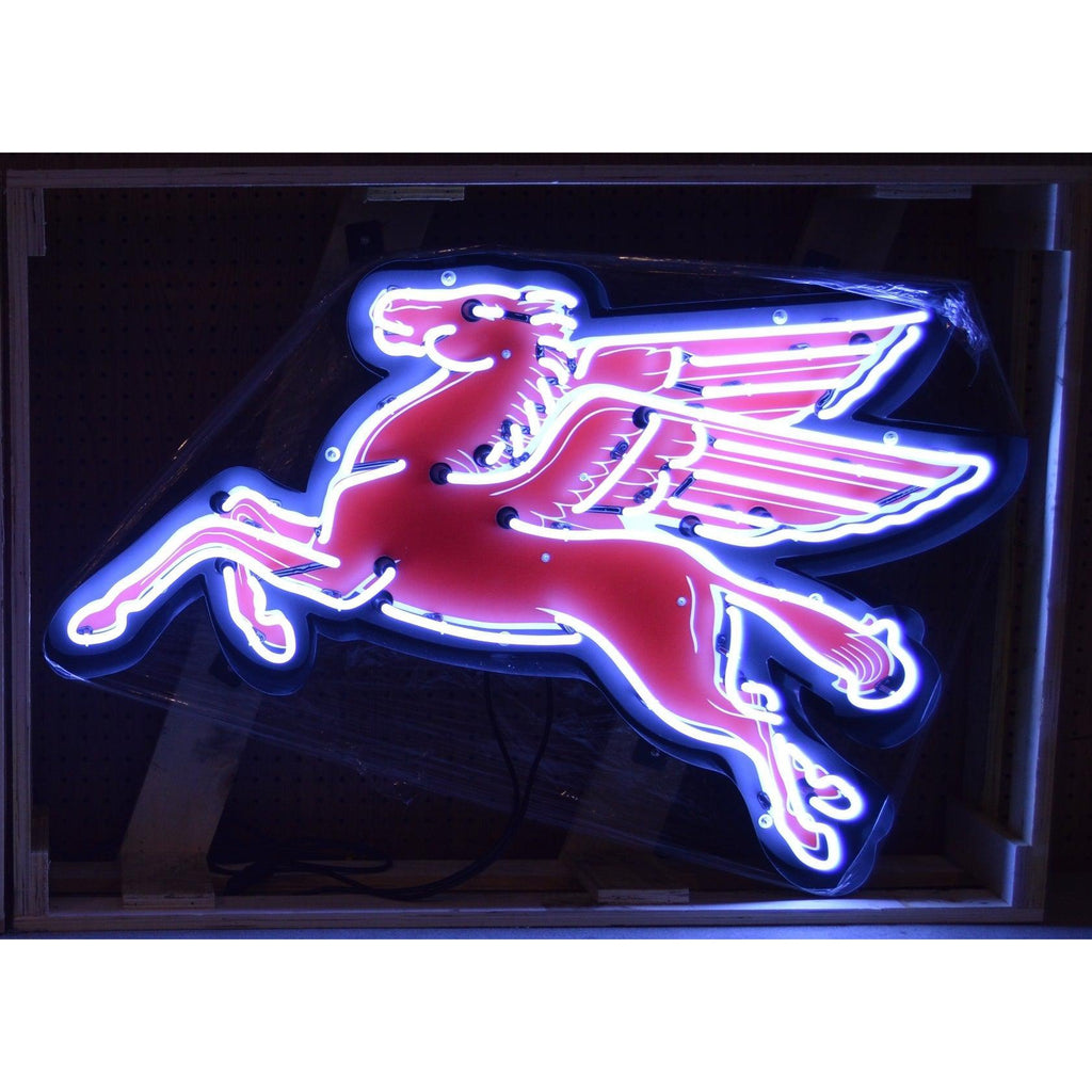 Pegasus Facing Left Shaped Neon Sign in Steel Can, 42" x 28"-Neon Signs-Grease Monkey Garage