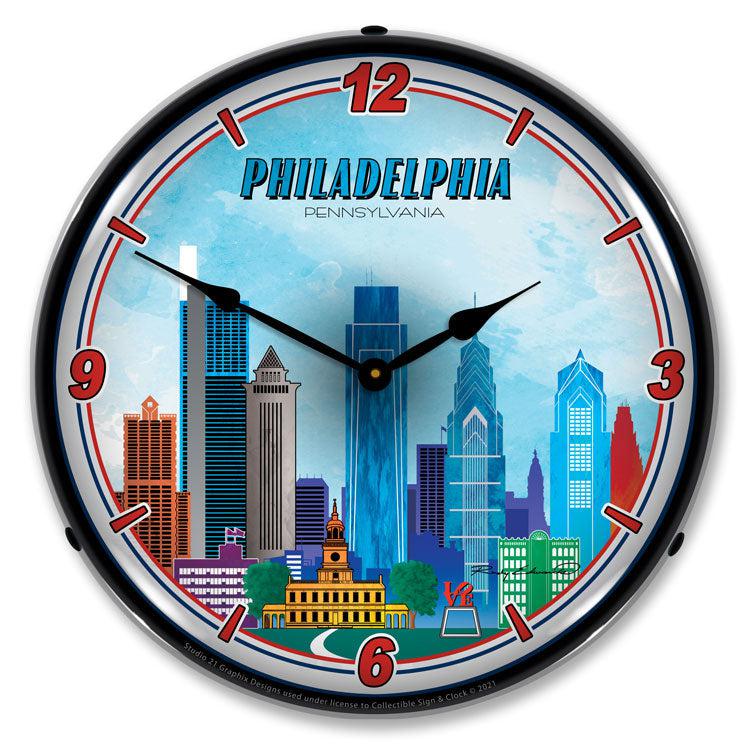 Philadelphia Skyline LED Clock-LED Clocks-Grease Monkey Garage