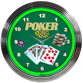 Poker Green Neon Clock-Clocks-Grease Monkey Garage