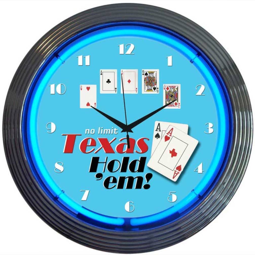 Poker Texas Hold 'em Neon Clock-Clocks-Grease Monkey Garage