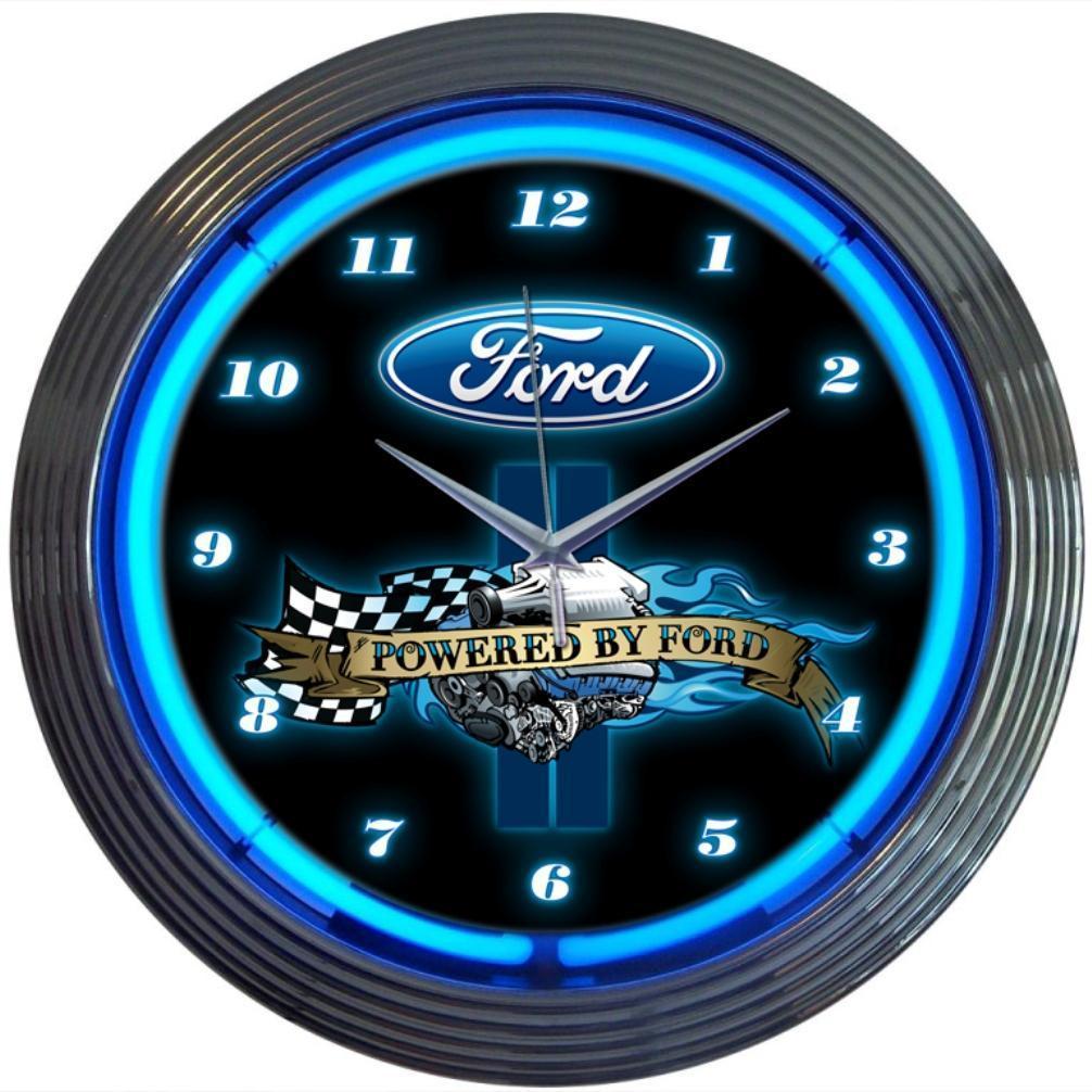 Powered by Ford Neon Clock-Clocks-Grease Monkey Garage