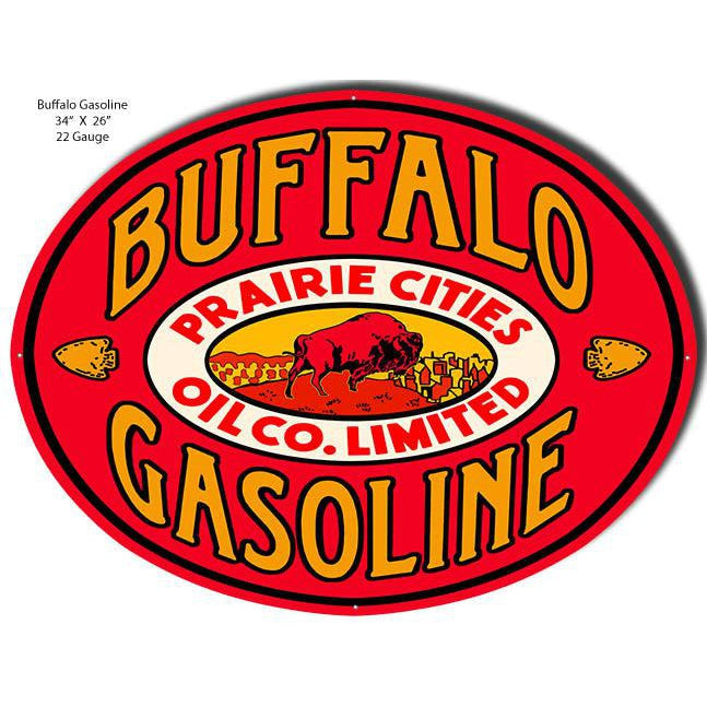 Prairie Cities Buffalo Gasoline Oval Metal Sign-Metal Signs-Grease Monkey Garage