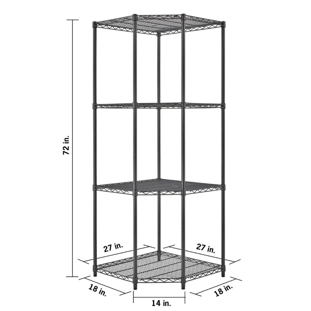 Professional 4-Tier Industrial Grade Wire Shelving 27"x27"x18"x72" Corner - Black Anthracite-Grease Monkey Garage