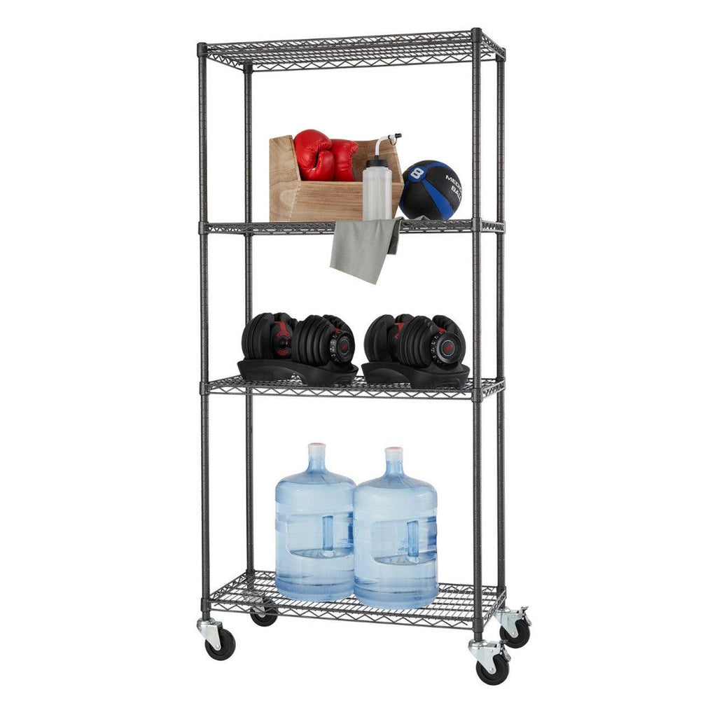 Professional 4-Tier Industrial Grade Wire Shelving 36"x18"x72" with Wheels - Black Anthracite-Grease Monkey Garage