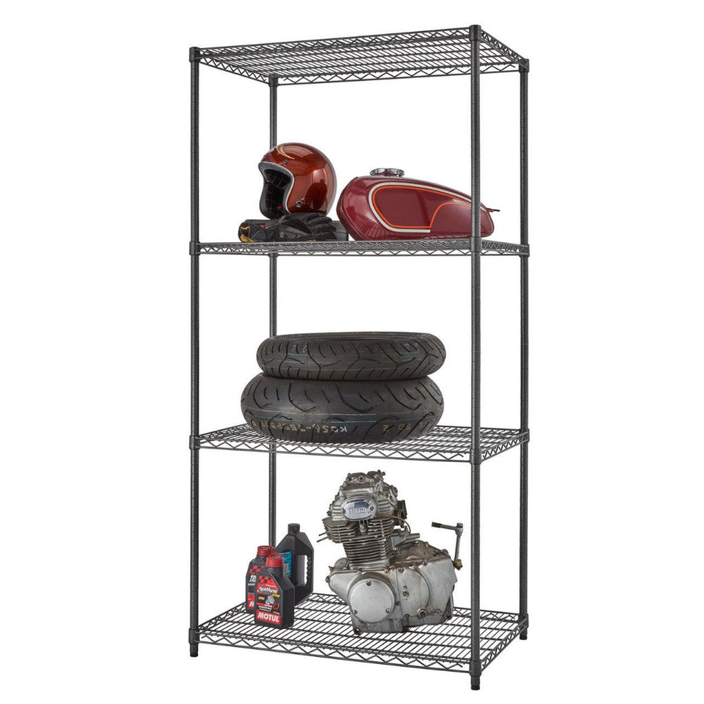 Professional 4-Tier Industrial Grade Wire Shelving 36"x24"x72" - Black Anthracite-Grease Monkey Garage