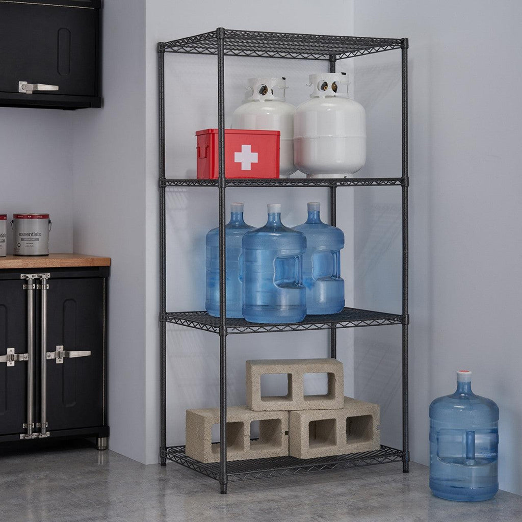 Professional 4-Tier Industrial Grade Wire Shelving 36"x24"x72" - Black Anthracite-Grease Monkey Garage