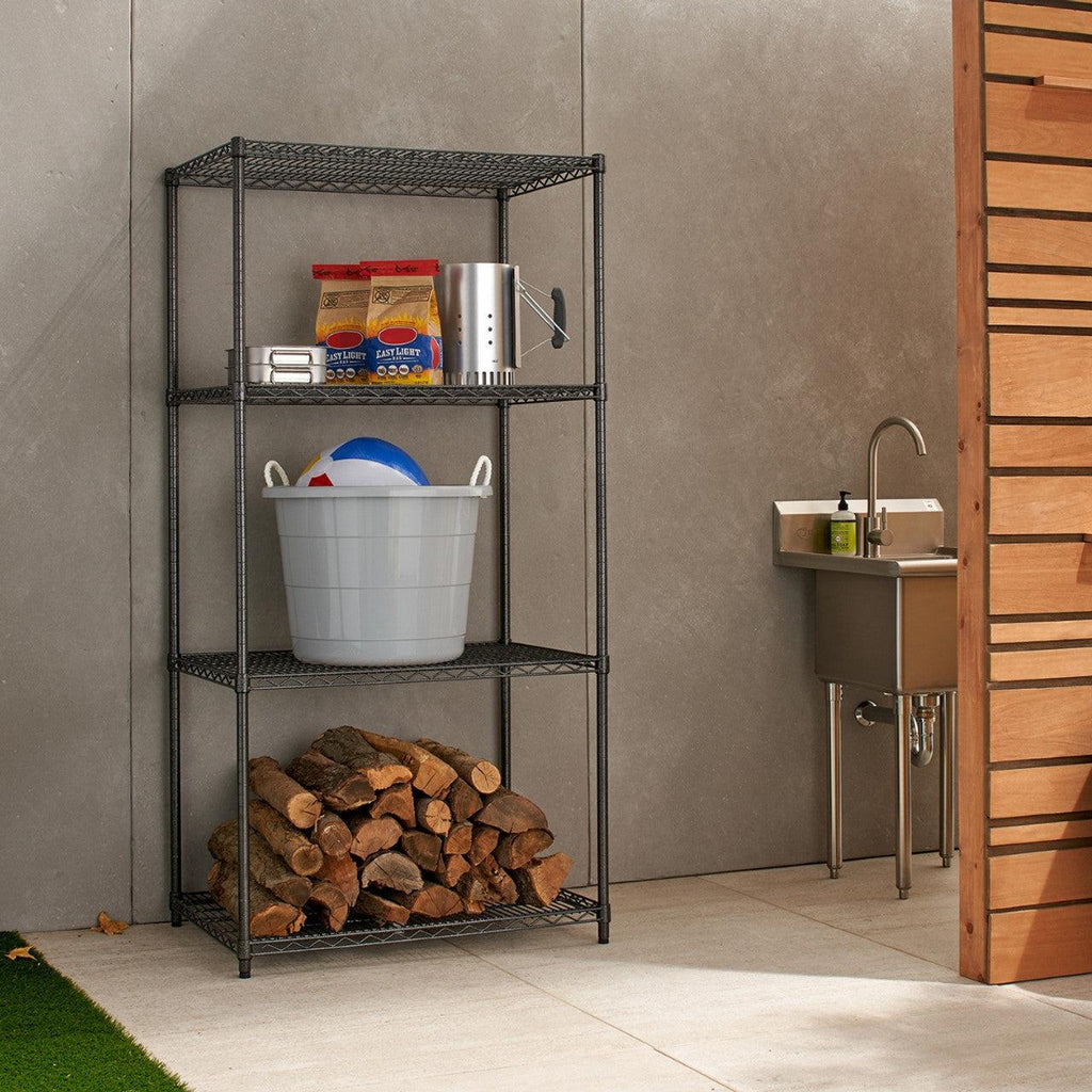 Professional 4-Tier Industrial Grade Wire Shelving 36"x24"x72" - Black Anthracite-Grease Monkey Garage
