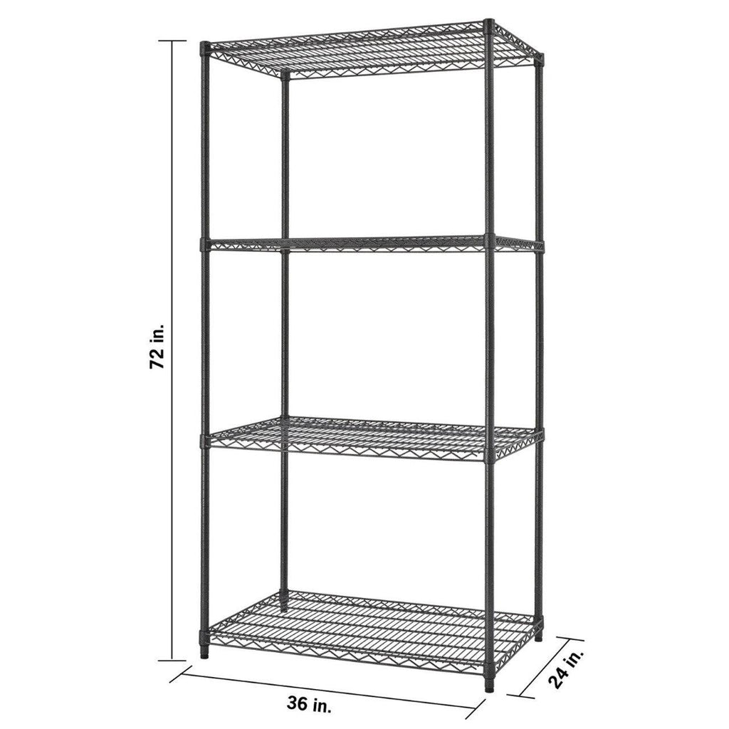 Professional 4-Tier Industrial Grade Wire Shelving 36"x24"x72" - Black Anthracite-Grease Monkey Garage
