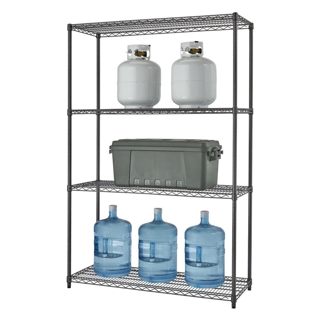 Professional 4-Tier Industrial Grade Wire Shelving 48"x18"x72" - Black Anthracite-Grease Monkey Garage