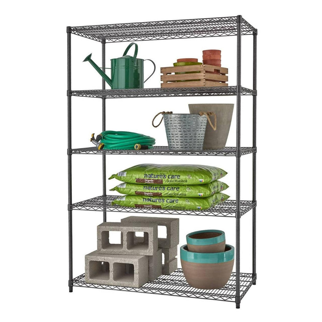 Professional 5-Tier Industrial Grade Wire Shelving 48"x24"x72" - Black Anthracite-Grease Monkey Garage