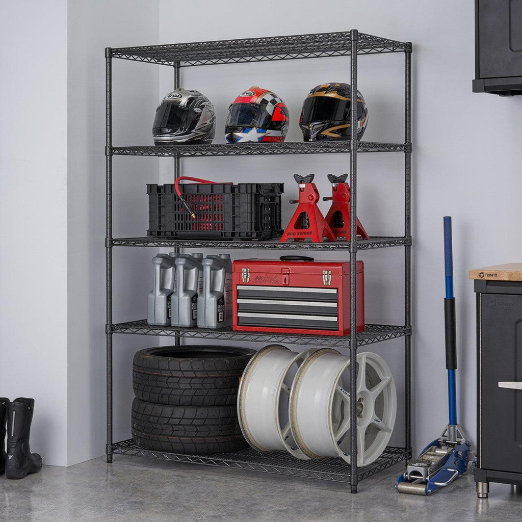 Professional 5-Tier Industrial Grade Wire Shelving 48"x24"x72" - Black Anthracite-Grease Monkey Garage