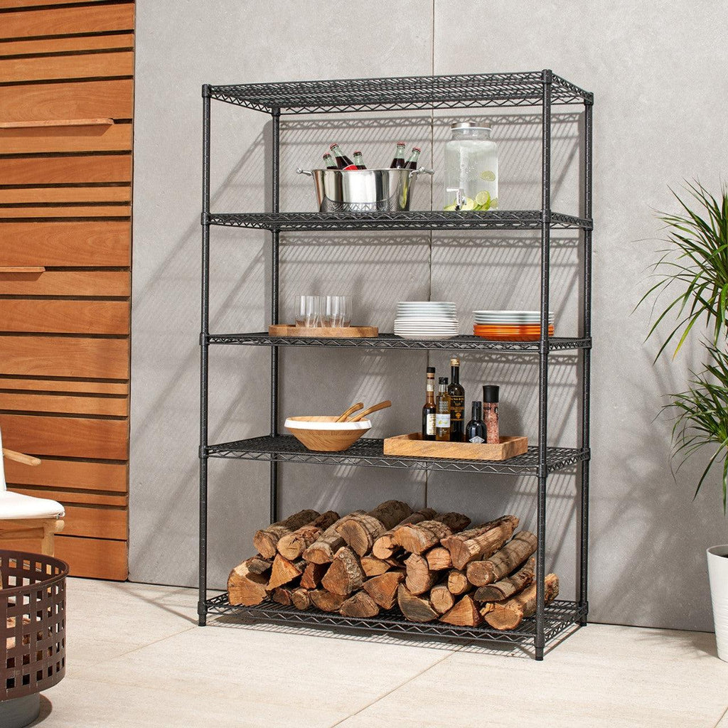 Professional 5-Tier Industrial Grade Wire Shelving 48"x24"x72" - Black Anthracite-Grease Monkey Garage