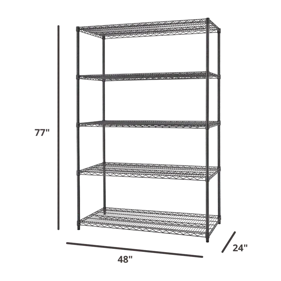 Professional 5-Tier Industrial Grade Wire Shelving 48"x24"x72" - Black Anthracite-Grease Monkey Garage