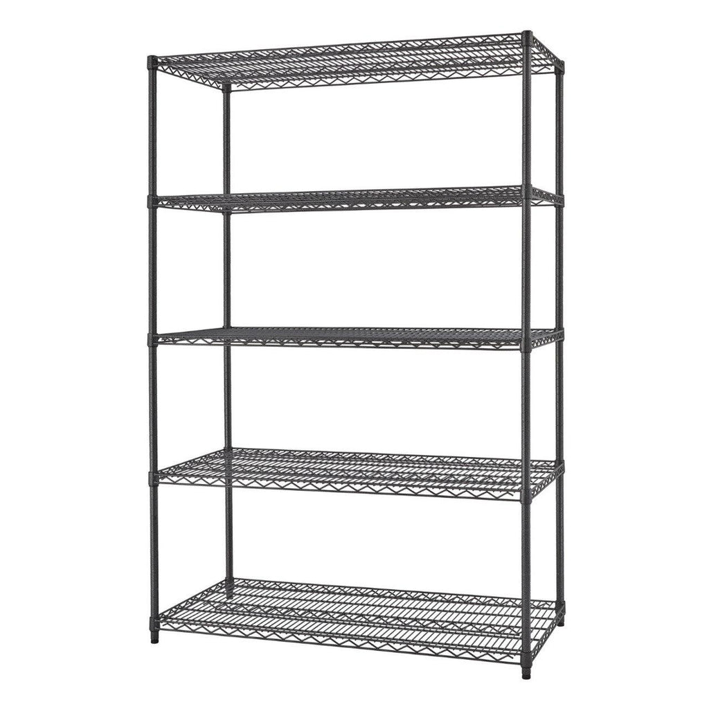 Professional 5-Tier Industrial Grade Wire Shelving 48"x24"x72" - Black Anthracite-Grease Monkey Garage