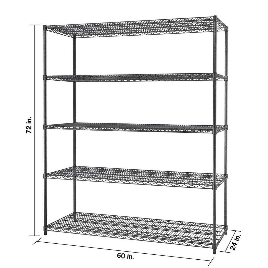 Professional 5-Tier Industrial Grade Wire Shelving 60"x24"x72" - Black Anthracite-Grease Monkey Garage