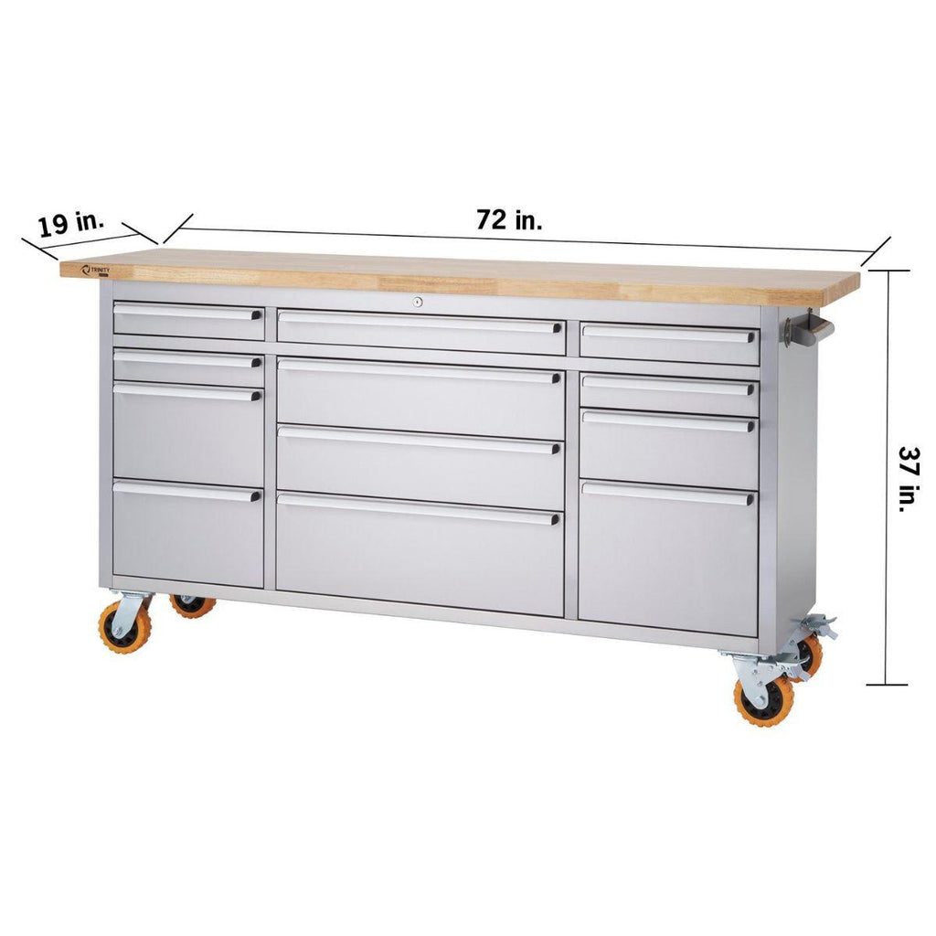 Professional Stainless Steel Rolling Workbench 72" x 19"-Grease Monkey Garage