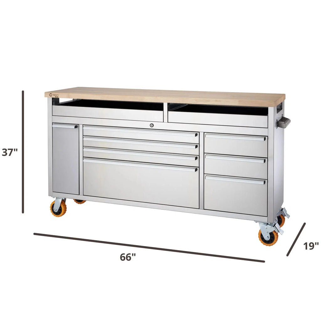 Professional Stainless Steel Rolling Workbench with Clampable Raised Top 66" x 19"-Grease Monkey Garage