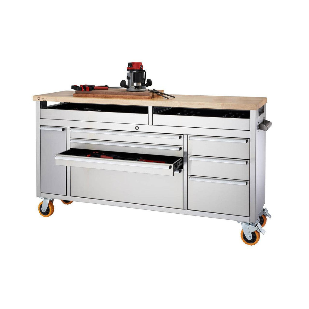 Professional Stainless Steel Rolling Workbench with Clampable Raised Top 66" x 19"-Grease Monkey Garage